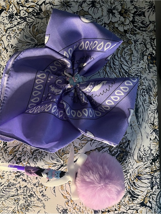 Other - Handmade Purple Bandana Hair Clip and Pom-Pom Pen Set - Stylish Accessory